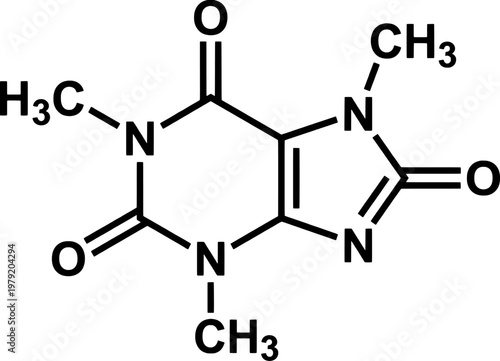 The chemical structure of caffeine molecule
