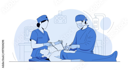 Surgeons Performing Surgery in Operating Room with Medical Equipment