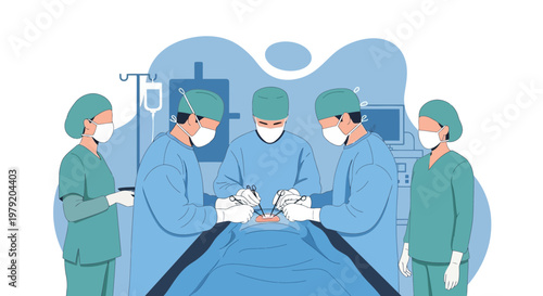 Surgical Team Performing Operation in Modern Operating Room