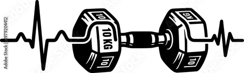 A dumbbell with an ekg readout