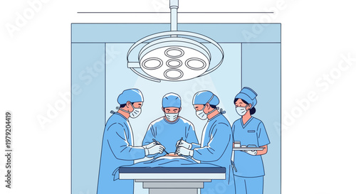 Surgical Team Performing Operation in Operating Room Under Surgical Lights