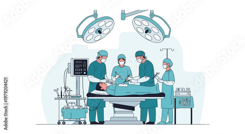 Surgical Team Performing Operation in Operating Room with Medical Equipment