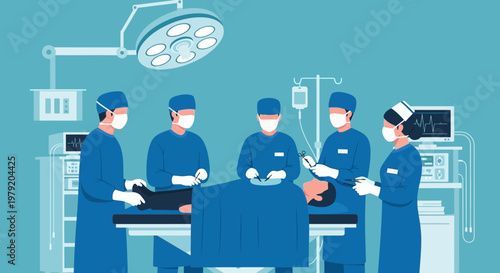 Surgical Team Performing Operation in Operating Room with Medical Equipment