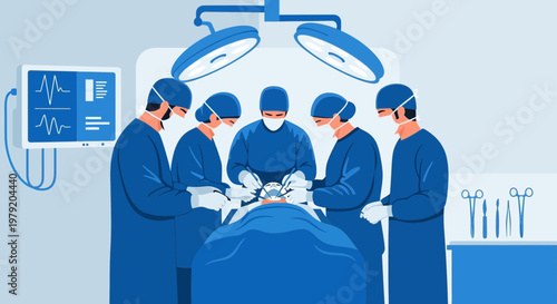 Surgical Team Performing Operation in Operating Room with Medical Equipment