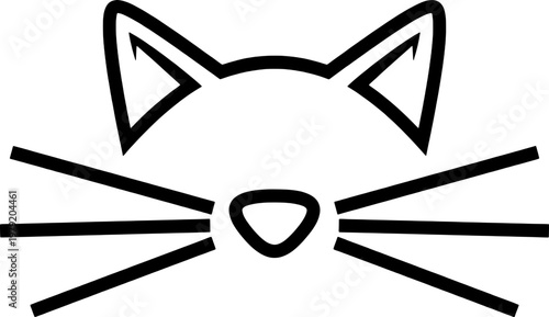 A simple black and white drawing of a cat's face