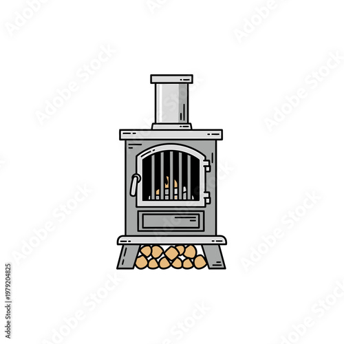 Vintage Wood Burning Stove Illustration