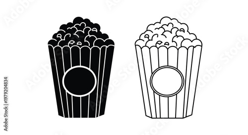 Two popcorn containers in black and white side by side