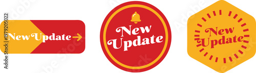A collection of three distinct graphic icons designed to announce a new update for digital media