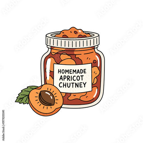 Jar of Homemade Apricot Chutney with Fresh Apricot Illustration