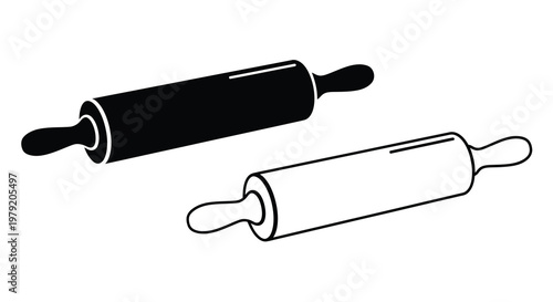 Two rolling pins one solid black and one outlined in white