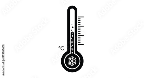 A black thermometer displaying below zero temperatures with a snowflake symbol