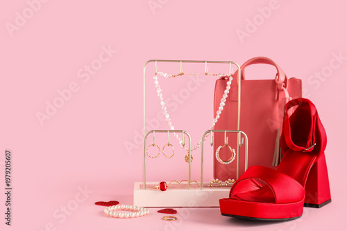 Stand with stylish jewelry,...