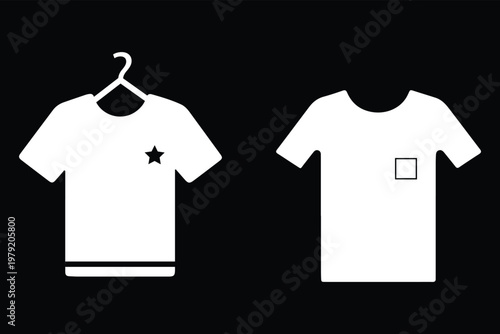 Clothes hanger icon set. Tee shirt with hanger sign. Fabric sport wear symbol. Laundry and Fashion .Tee shirt with hanger sign. Fabric sport wear symbol. Vector