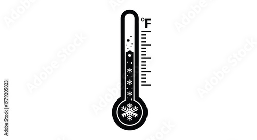 A black and white illustration of a thermometer displaying freezing temperatures