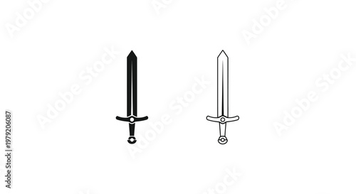 Two swords depicted one solid black and one white outline