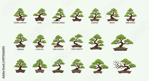Collection of Pixel Art Bonsai Trees in Different Styles