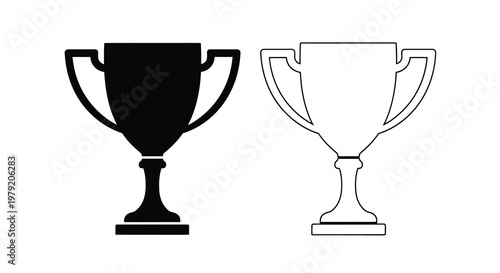Two trophy illustrations one black and one white side by side
