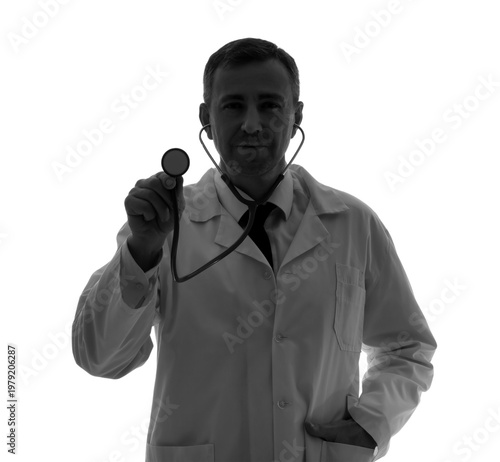 Silhouette of mature doctor...