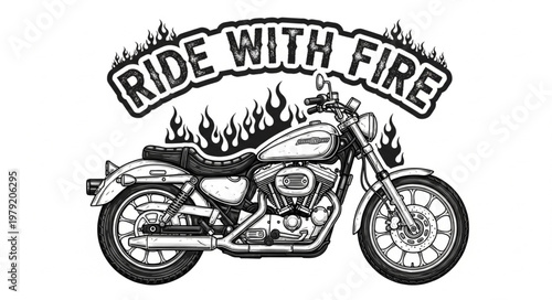 Black motorcycle with flames.