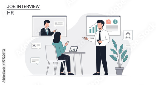 Online Job Interview: HR Manager Conducting Virtual Meeting with Candidate