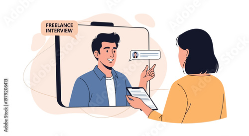 Online Freelance Job Interview via Video Call, Remote Work Recruitment