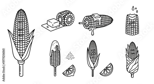 Corn on the Cob Collection: Hand-Drawn Illustrations