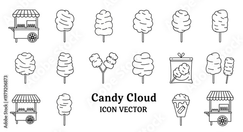 Cotton Candy Icons: Sweet Treats, Fairground Food, and Carnival Delights