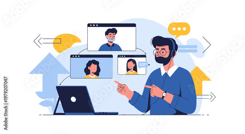 Online meeting with video conference, remote work, teamwork, communication, technology