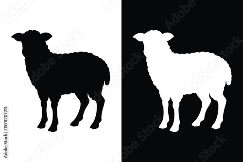 Modern Sheep Icon Silhouette in Black and White Vector Illustration