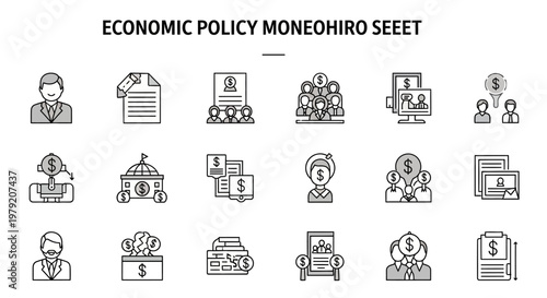 Economic Policy Icons: Finance, Business, and Teamwork Concepts