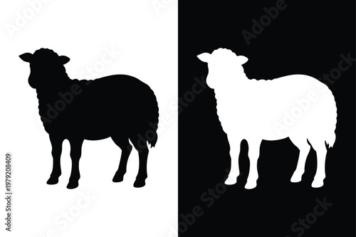 Simple Sheep Silhouette Icon Isolated on White and Black Background