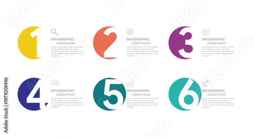 Modern colorful infographic layout with circular number icons and text placeholders.