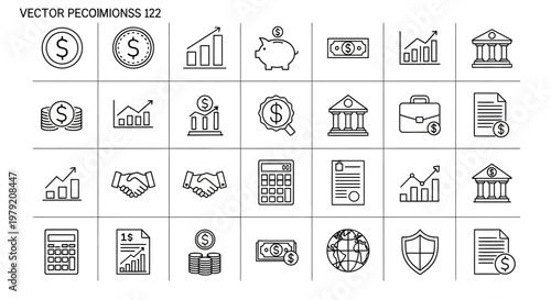 Financial Icons Set: Money, Banking, Growth, Investment, and Business Concepts