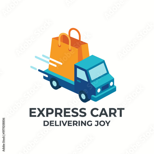 A vibrant and modern image of a delivery truck carrying a shopping bag, representing the essence of fast delivery services and customer satisfaction in e-commerce.