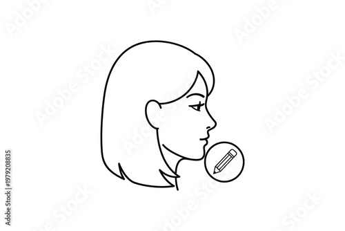 Woman with long hair blowing bubblegum and smiling