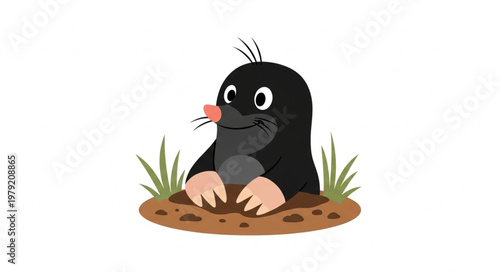 Cartoon mole sitting on ground.