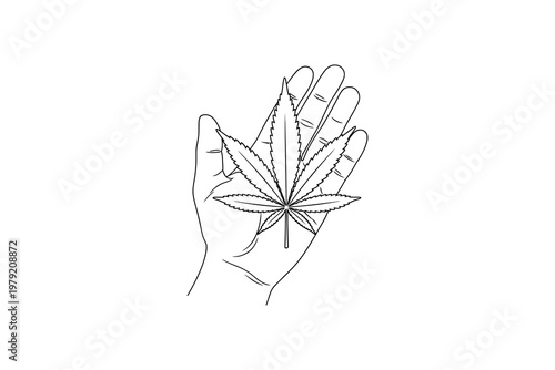 Hand holding black and white leaf line minimalist