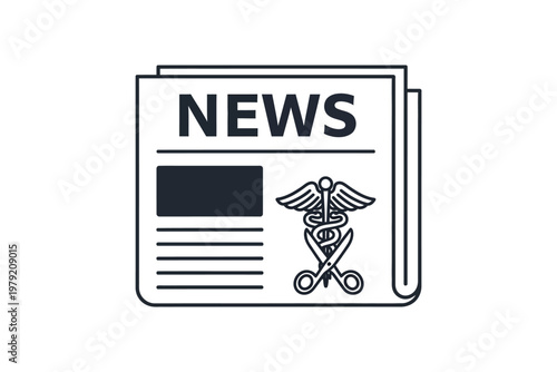 Black and white newspaper with medical caduceus symbol