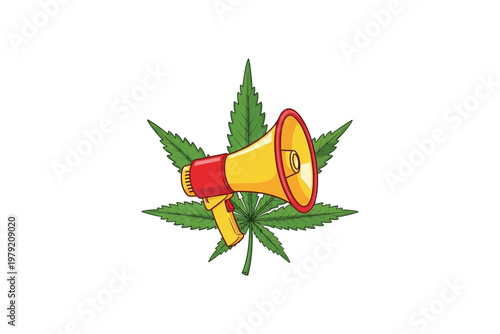 Yellow and red megaphone on green leaf