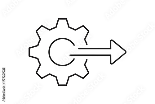 Black gear with rightward arrow pointing from center