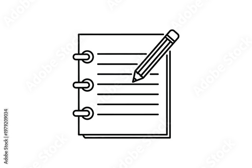 Black and white notebook with pencil on lined paper