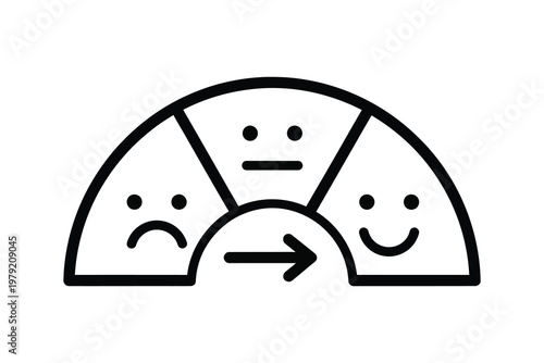 Black and white semicircular showing three facial expressions