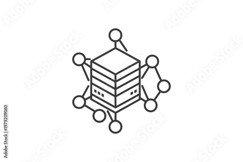 Black and white line of a server with network connections