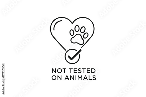 Black and white heart with paw print and not tested on animals text