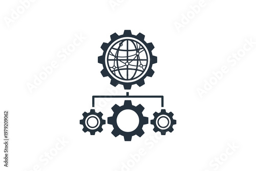 Globe with gear wheels connected to smaller gear wheels