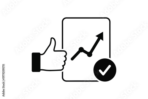 Thumbs up with graph chart and checkmark symbol approval