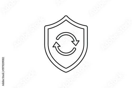 Black and white shield with circular arrows security