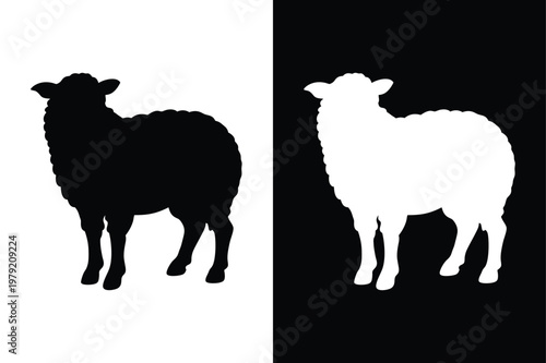 Black and White Sheep Icon Silhouette Vector Illustration Element