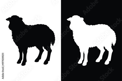 Sheep Silhouette Icon Vector in Black and White Minimal Design