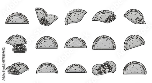 Hand Drawn Empanada Icons Set - Isolated Vector Illustrations
